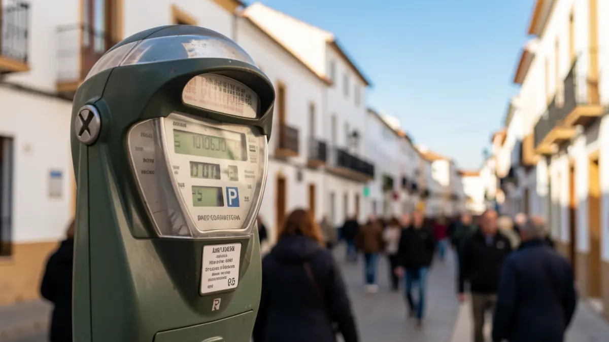 Primer plano de un parquímetro en una calle de Jaén.