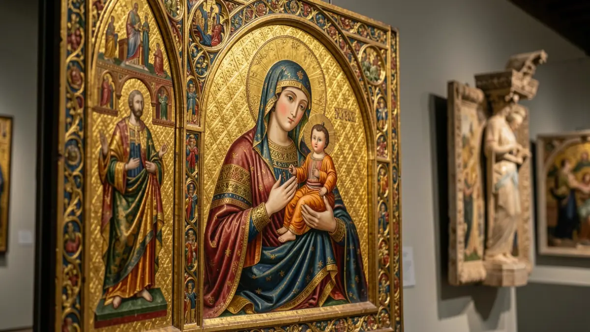 Detalle de un políptico gótico del siglo XIV con la Virgen de la Leche, restaurado por el Museo del Prado.