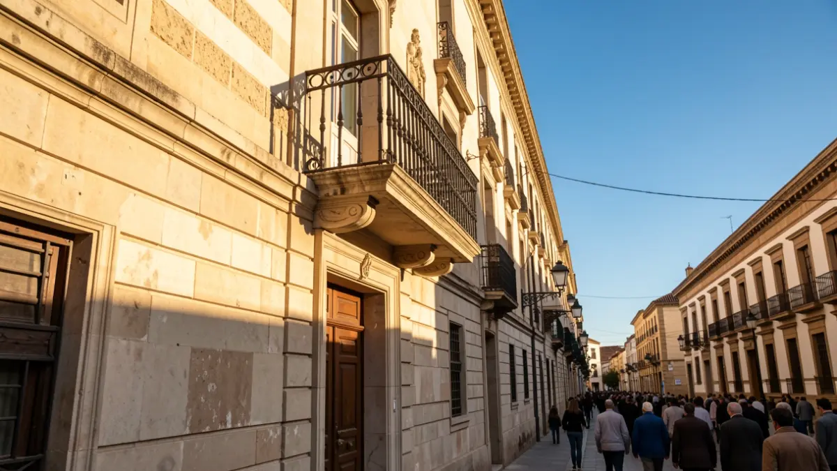 Facade of a historic rationalist-style building in the city of Jaén.