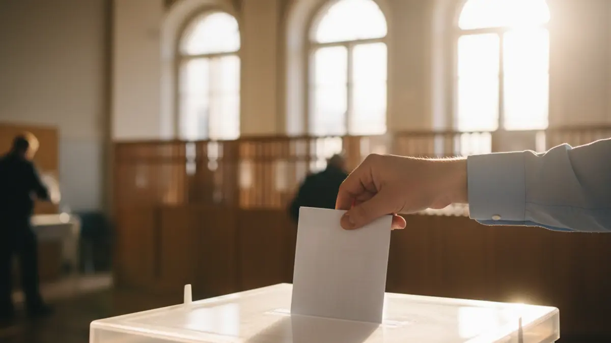 Generic image of a ballot box with a hand casting a vote.