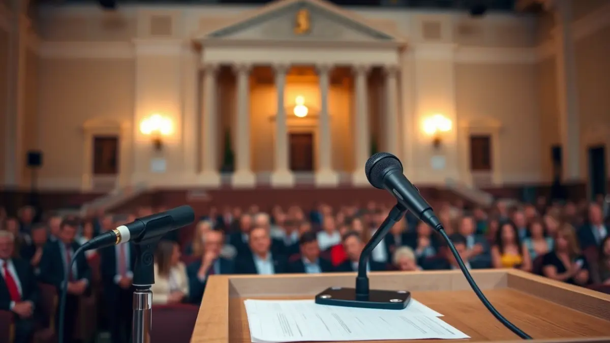 Generic image of a microphone on a podium, symbolizing political debate or an official statement.