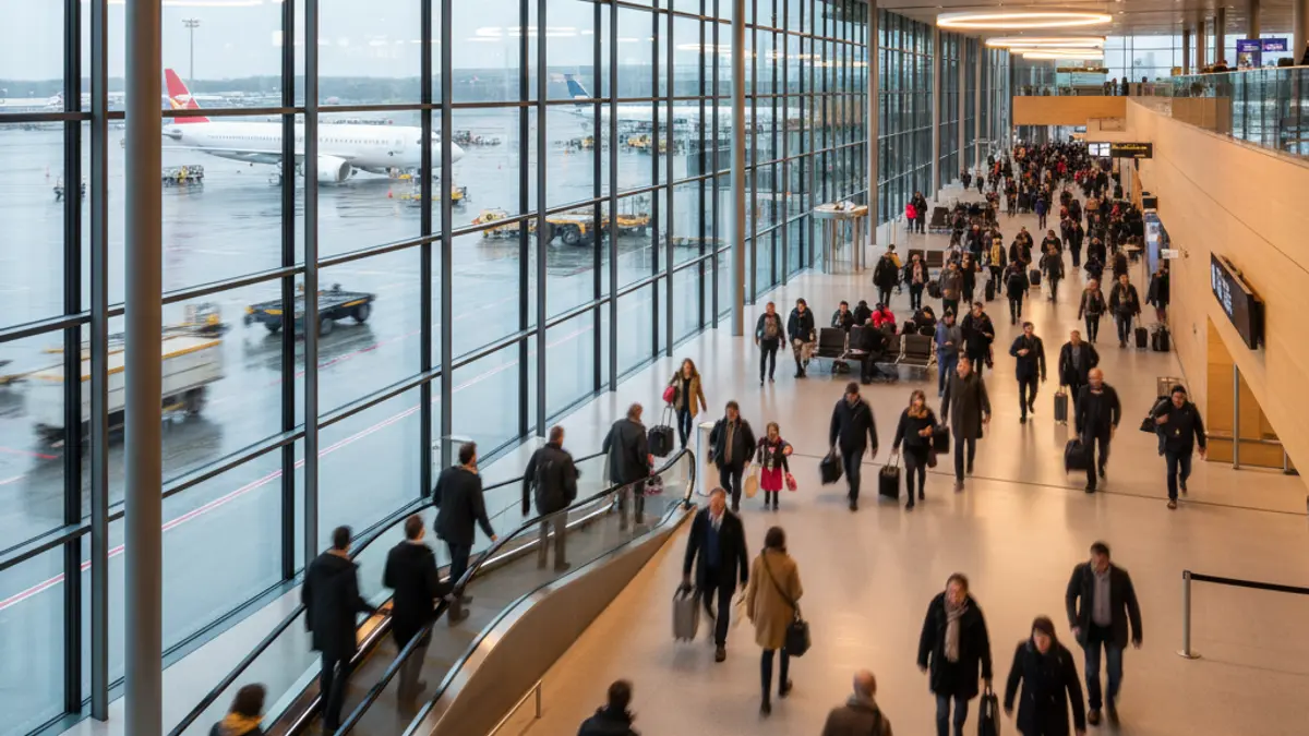 Imagen genérica de un aeropuerto moderno con aviones en la pista.