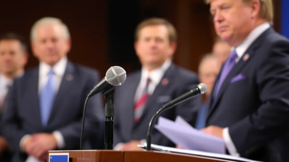 Generic image of a microphone on a podium, symbolizing a political debate or statement.