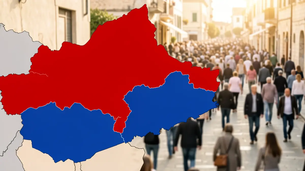 Representación abstracta de un mapa electoral con zonas de colores.