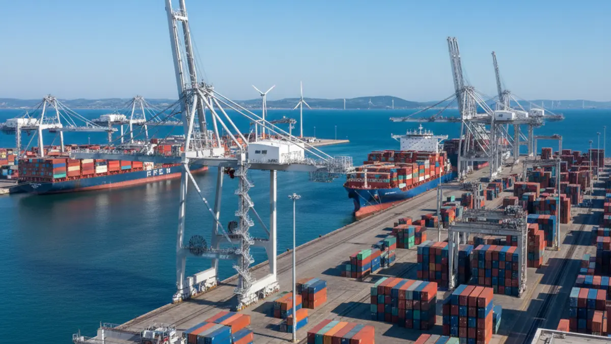 Generic image of a modern port with cranes and containers.