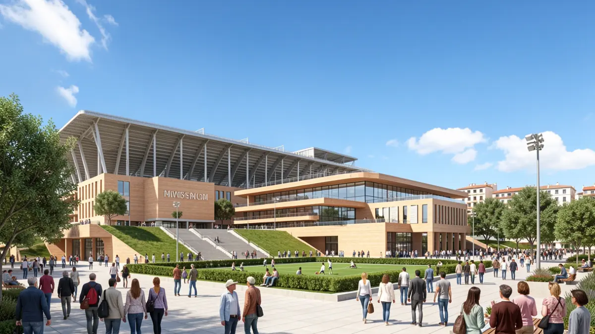 Architectural rendering of a sports and cultural complex in Jaén.