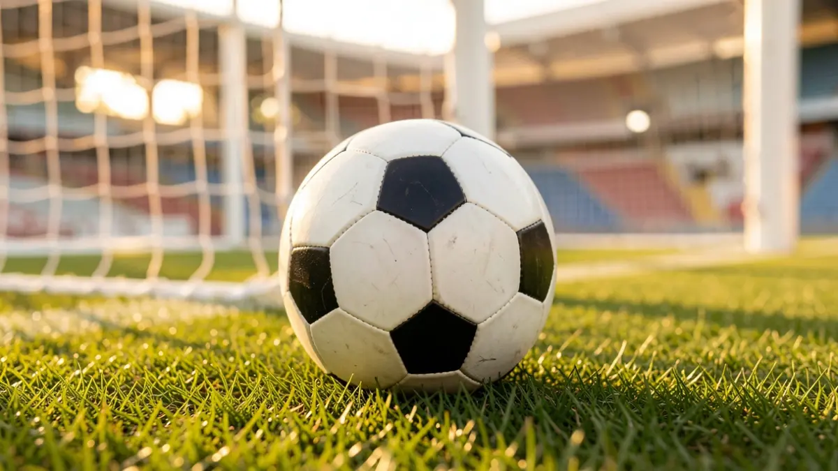 Generic image of a soccer ball on a stadium pitch.