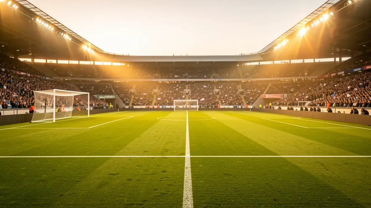 Imagen genérica de un campo de fútbol al atardecer.
