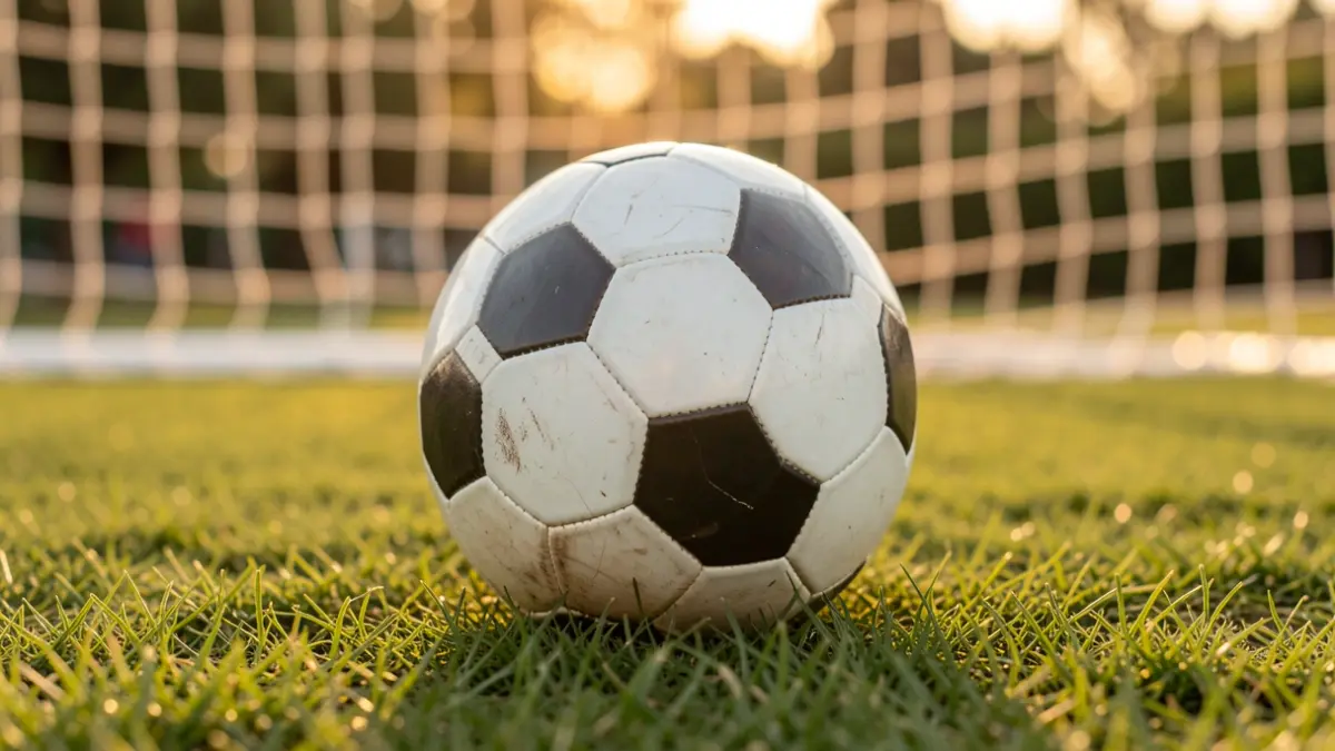 Imagen genérica de un balón de fútbol sobre césped con la red de fondo.