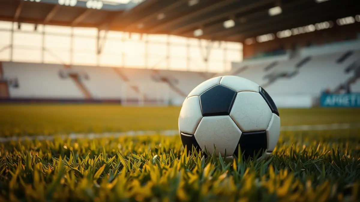 Generic image of a soccer ball on a stadium pitch.