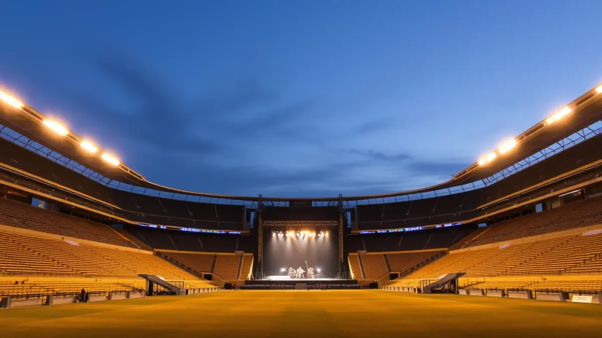 Generic image of an empty stadium with stage lights.