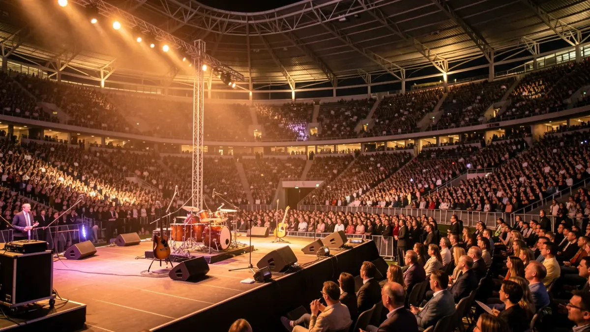 Generic image of a crowded stadium during a night concert.