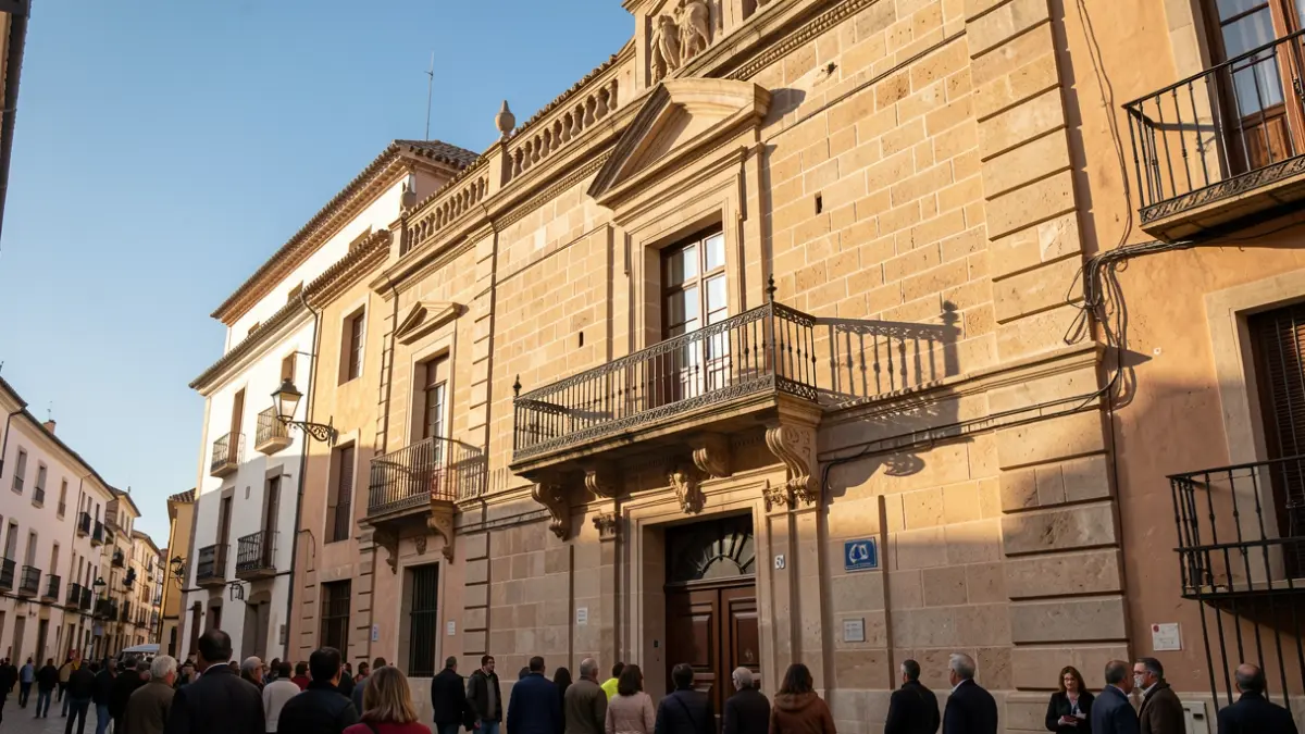 Generic image of an Andalusian town hall facade with an ornate balcony.