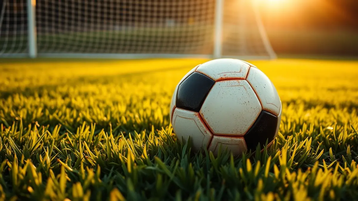 Generic image of a soccer ball on a green football pitch.