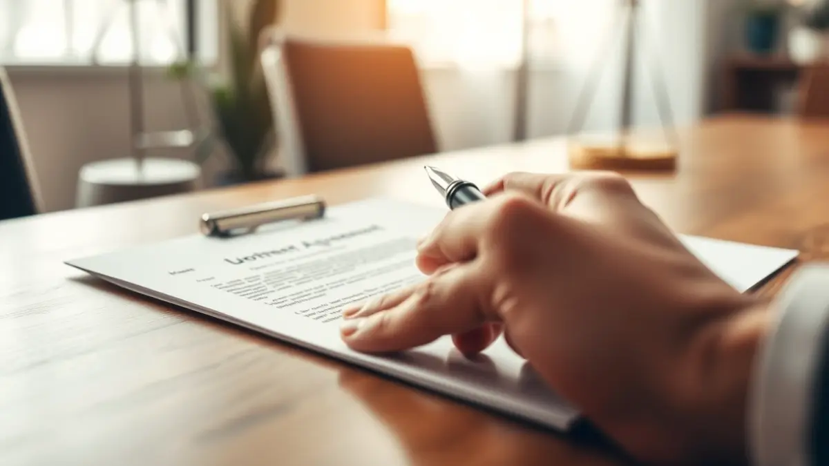 Generic image of a hand signing a document, symbolizing legal procedures and housing transactions.