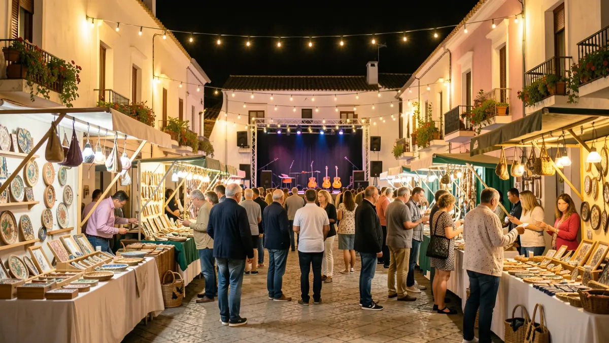 Mercadillo solidario nocturno en Estepona con puestos de artesanía y actuaciones.