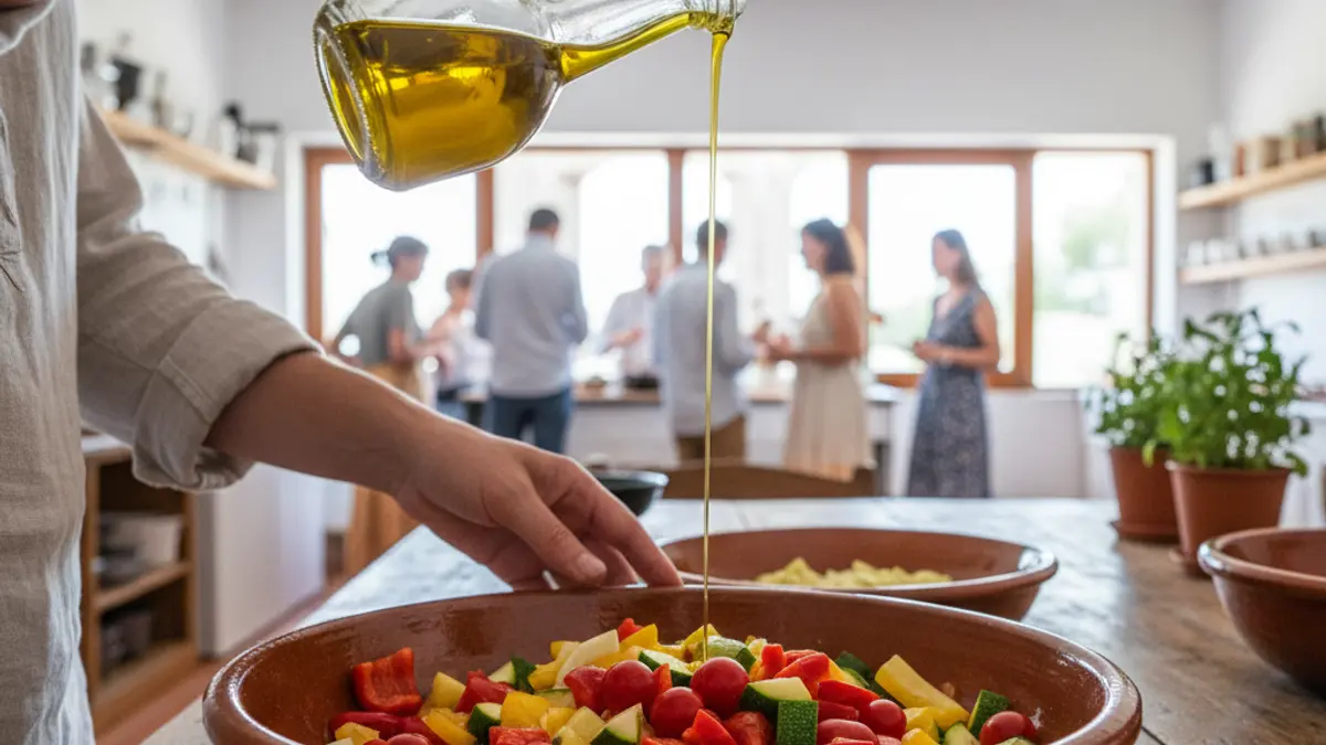 Generic image of hands preparing a traditional dish with olive oil.