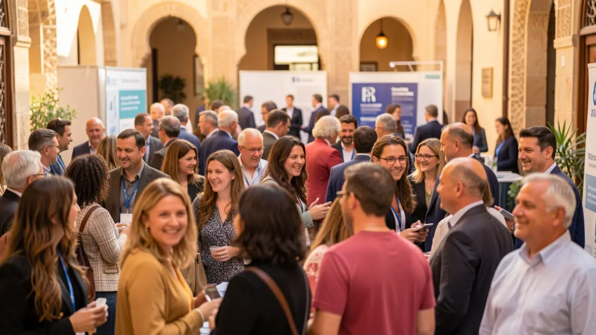Generic image of an employment fair in Andalusia with attendees and human resources managers.