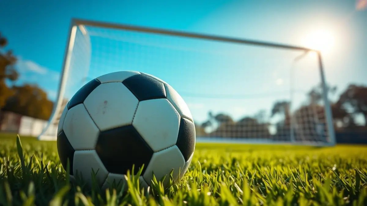 Imagen genérica de un balón de fútbol sobre el césped, con la portería desenfocada al fondo.