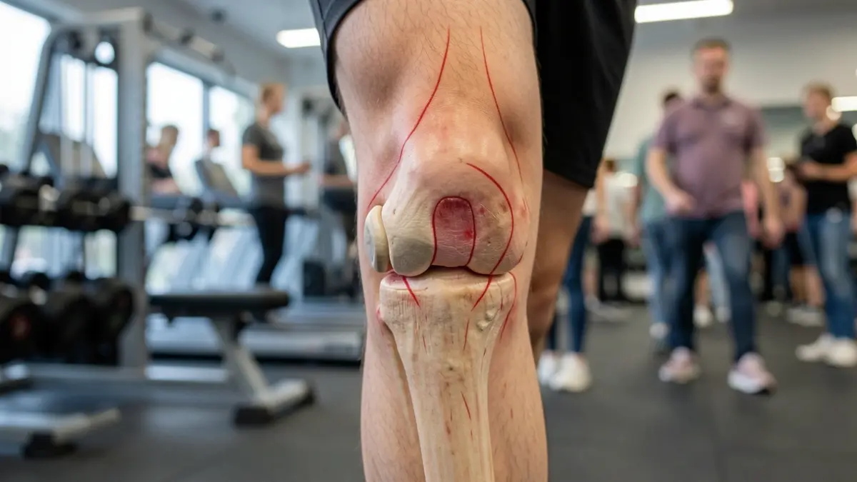 Imagen genérica de una rodilla con marcas de tensión, sugiriendo una lesión deportiva.