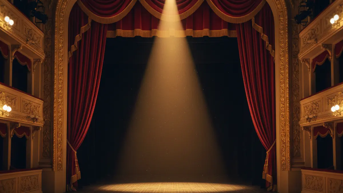 Generic image of a theater stage with red curtains and a spotlight.