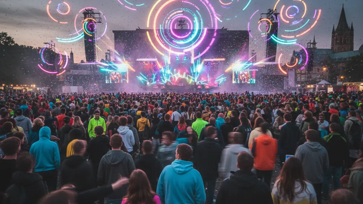 Generic image of a pop culture festival with blurred lights and crowds.