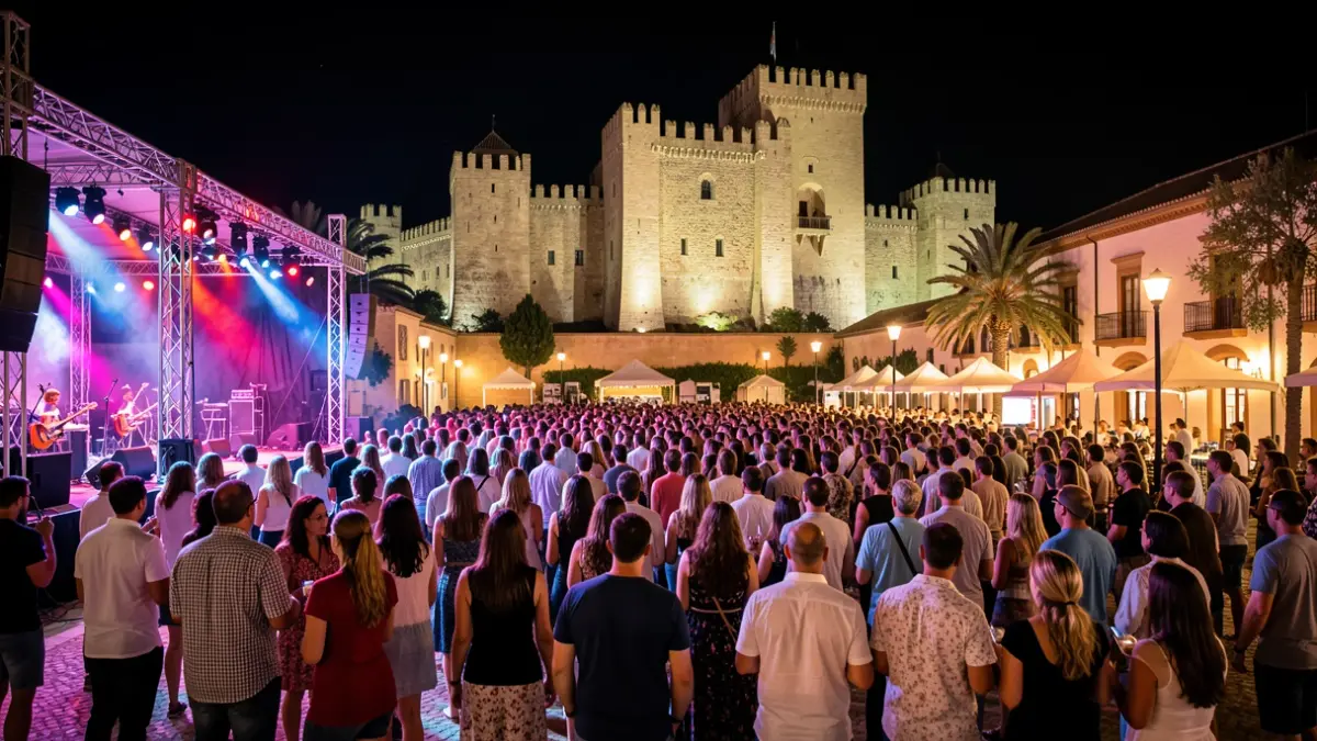 Generic image of an outdoor festival with stage lights and Castillo Sohail in the background.