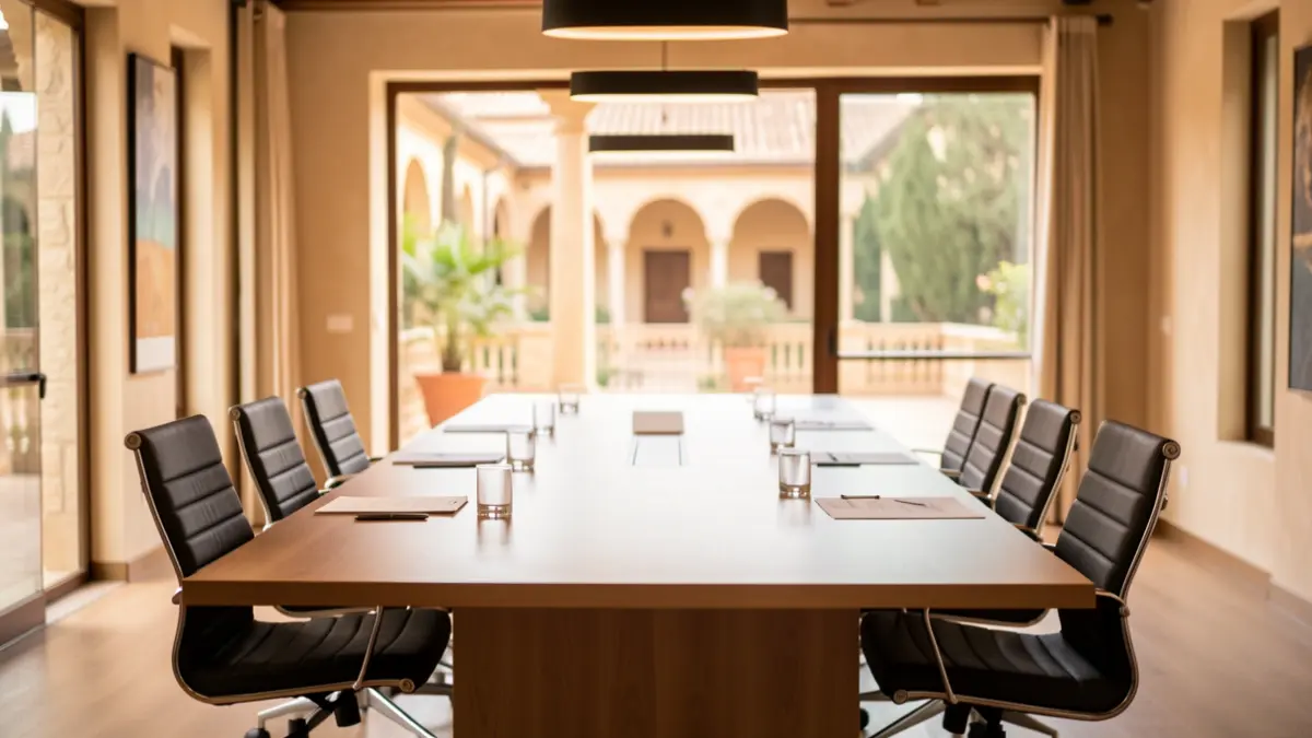 Imagen de una sala de reuniones con miembros de un consejo asesor.