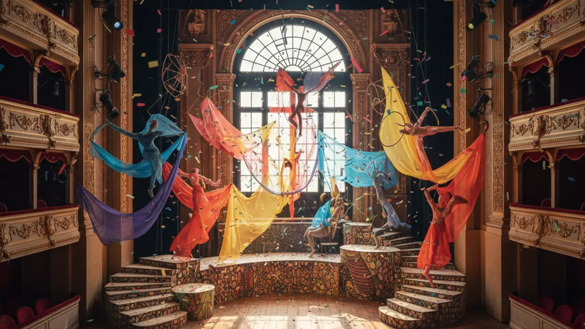 Imagen genérica de un escenario con luces de teatro, simbolizando la diversidad en las artes escénicas.