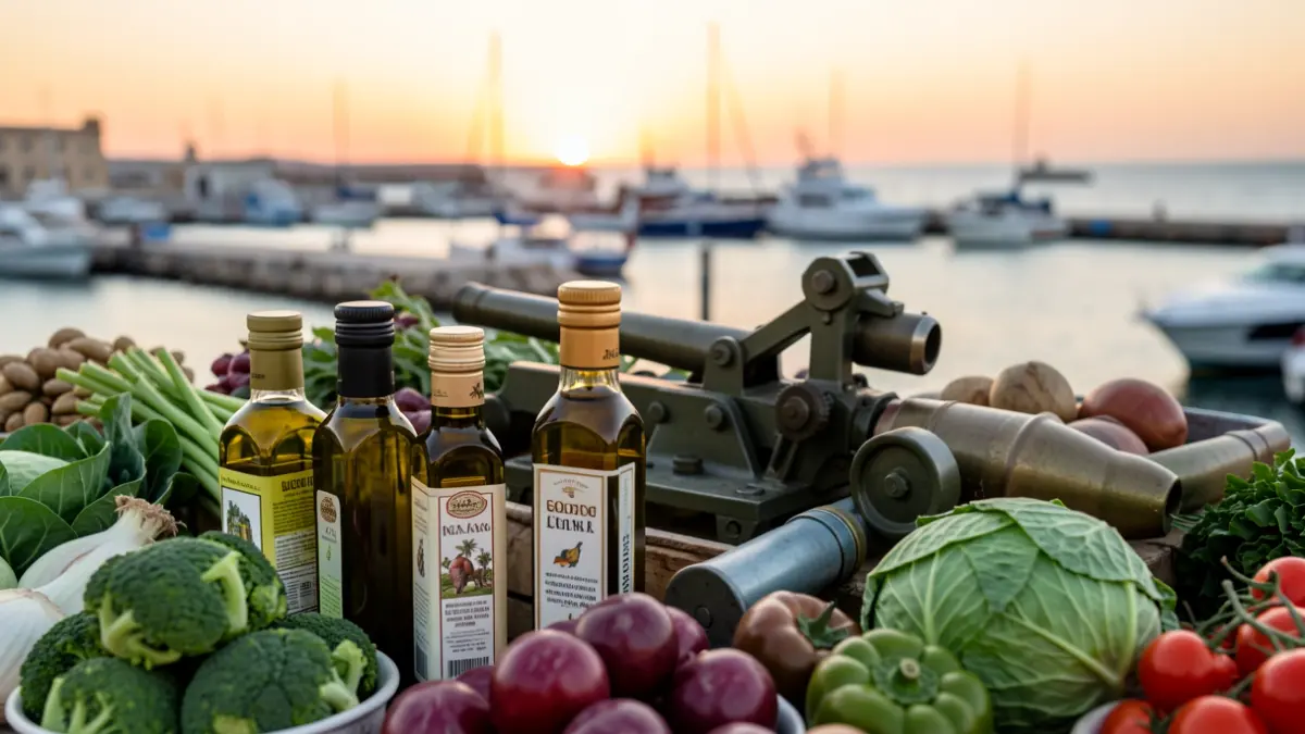 Generic image of Andalusian export products, including vegetables, olive oil, and machinery.