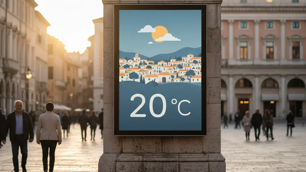 Generic image of a weather forecast with clouds and sun, and a temperature of 20 degrees.