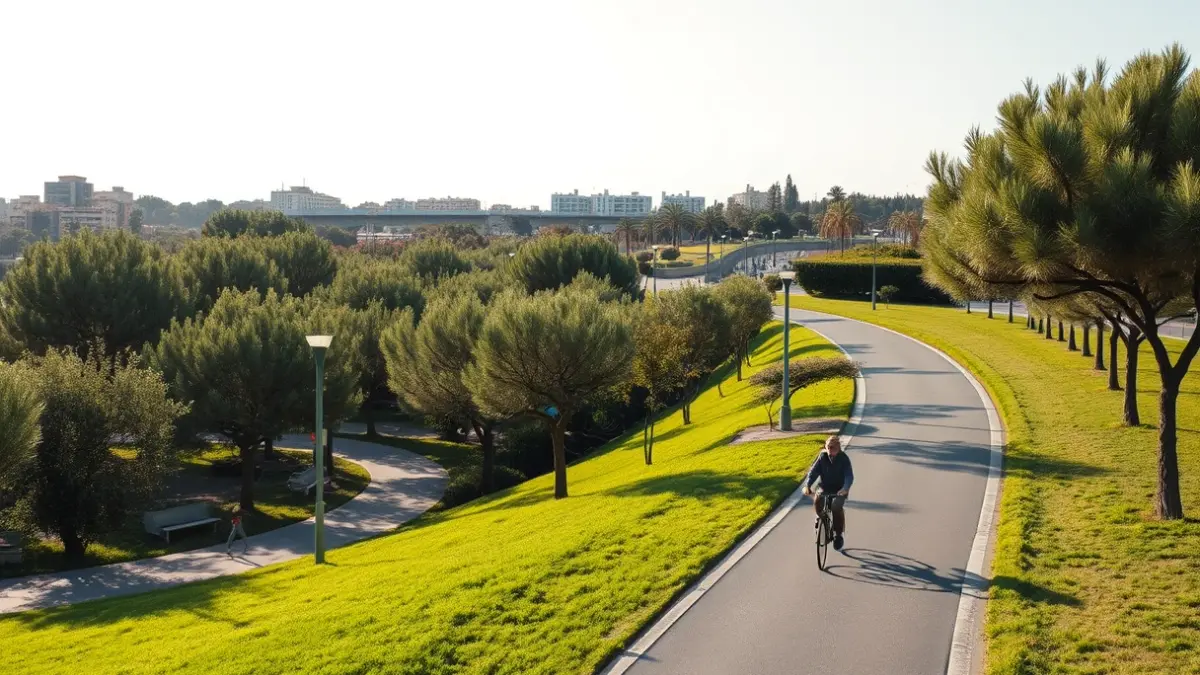 Image of a new pedestrian and cycling connection in an urban environment.