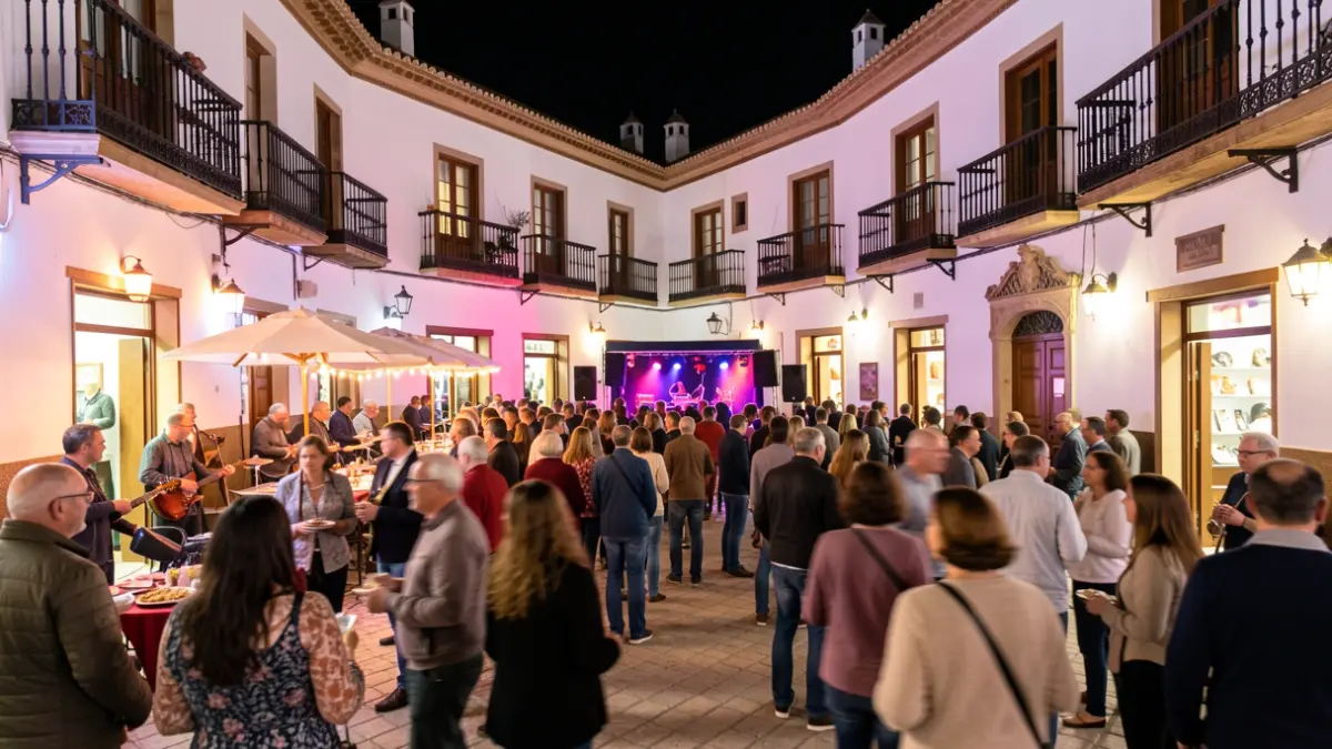 Generic image of a cultural night festival in a historic Andalusian square.