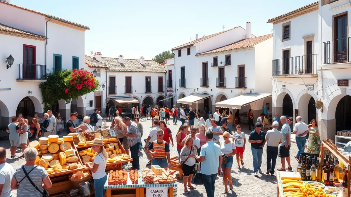 Image of an agri-food fair in an Andalusian village square.
