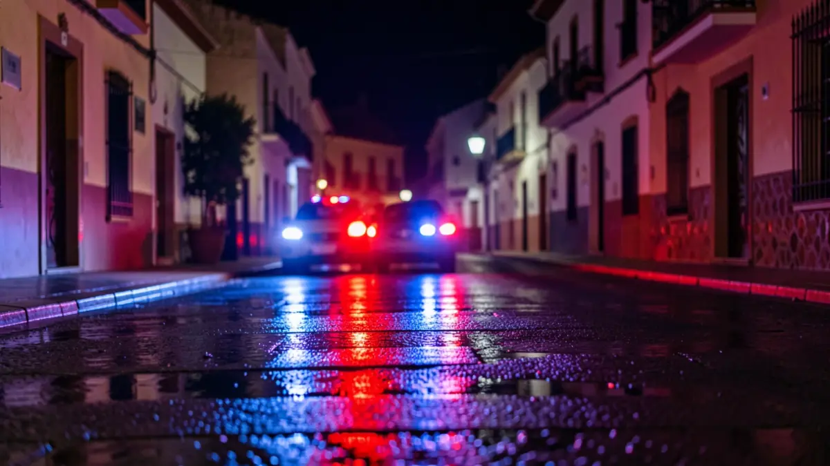 Generic image of police emergency lights reflecting on wet asphalt at night.