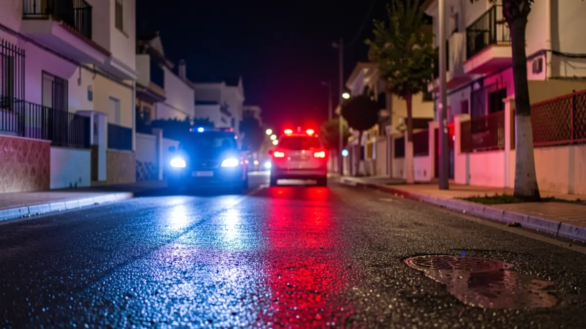 Generic image of police emergency lights reflecting on wet asphalt at night.