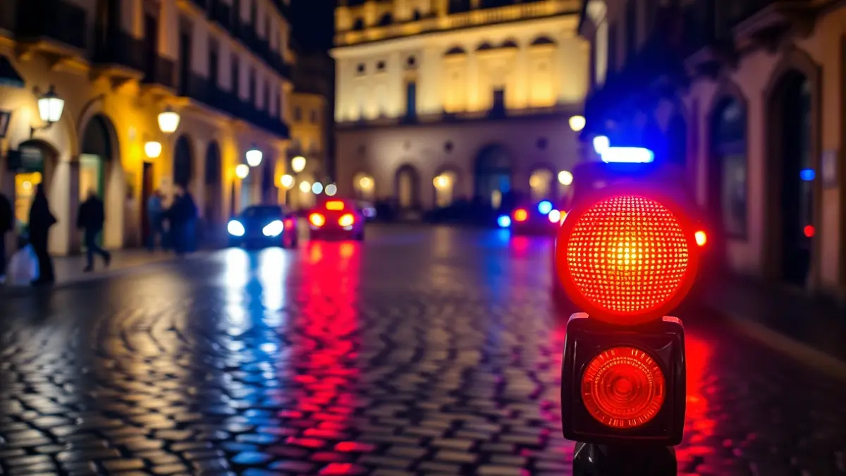 Generic image of emergency lights on a cobblestone street in a historic quarter.