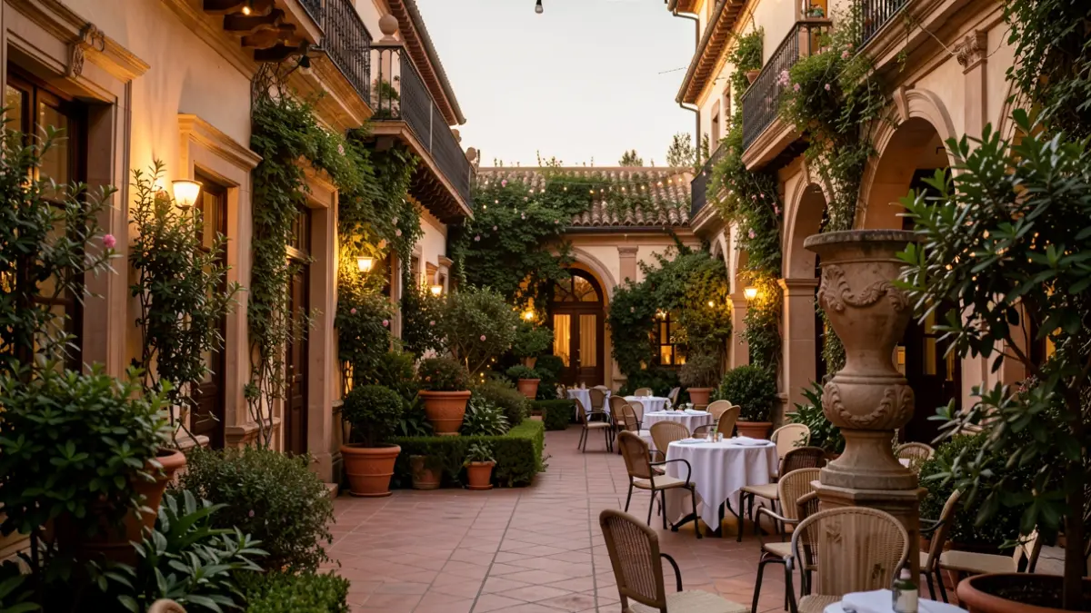 Imagen genérica de la terraza del Jardín Gastronómico del Hospes Palacio de los Patos en Granada.