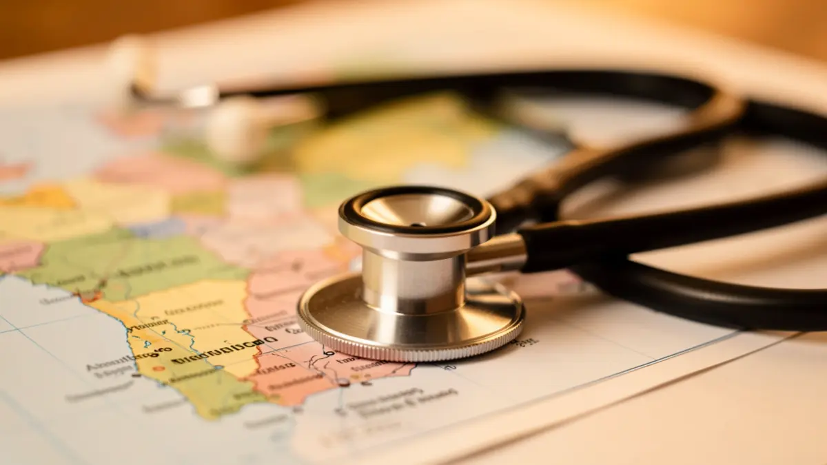 Generic image of a stethoscope on a medical report with a blurred map of Andalusia.