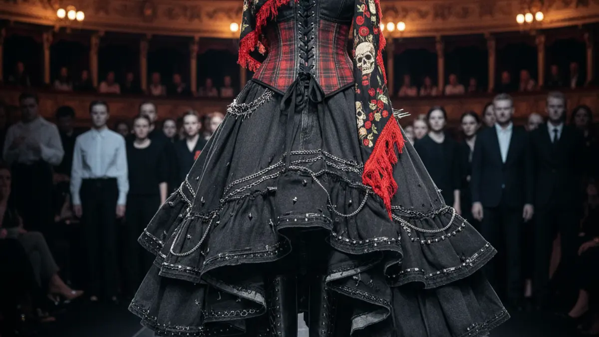 Imagen de un desfile de moda flamenca con toques punk