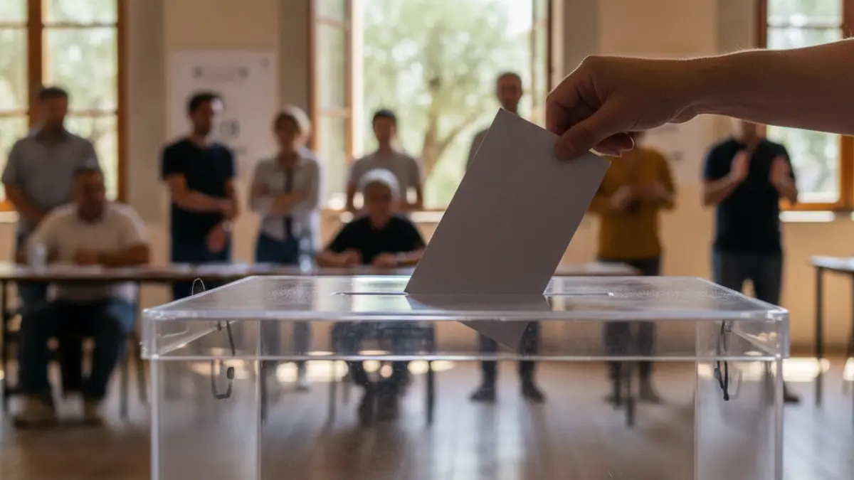 Imagen genérica de una urna electoral en un colegio, con un ambiente de votación.