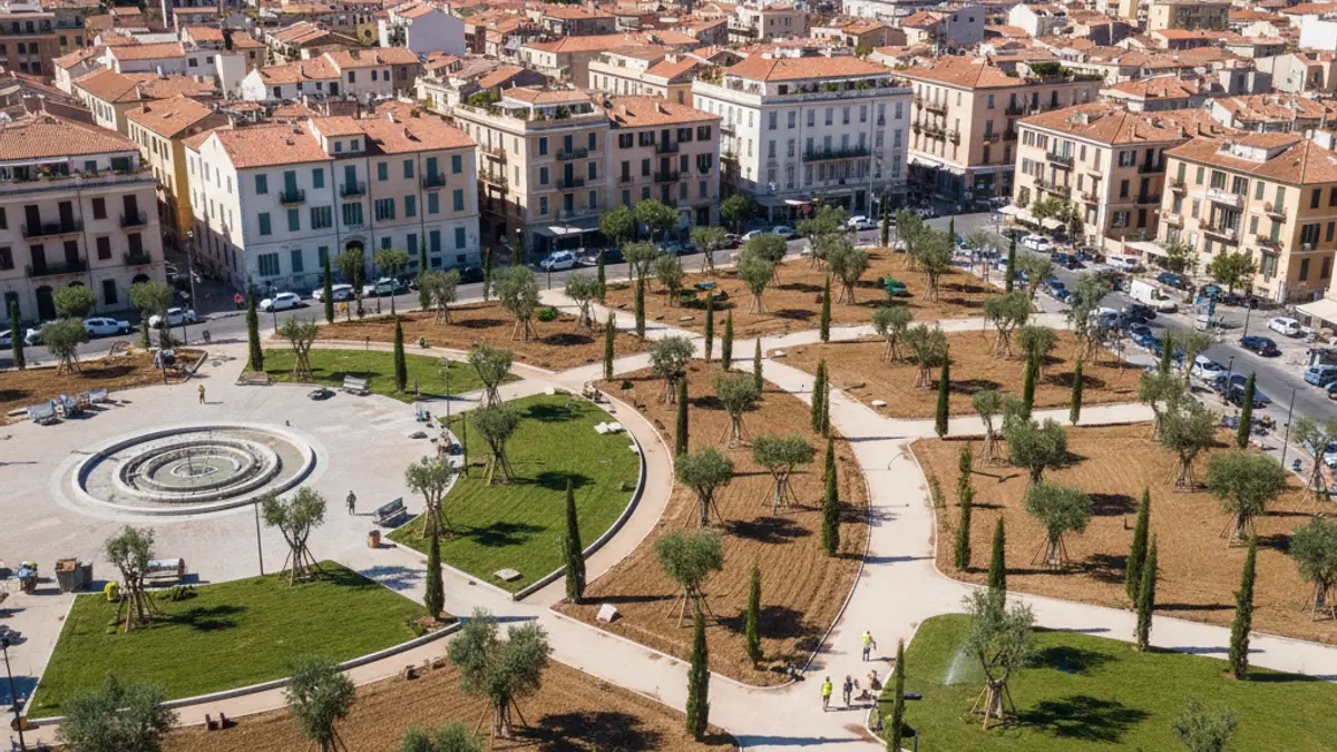 Imagen aérea de un parque en construcción en una localidad mediterránea.