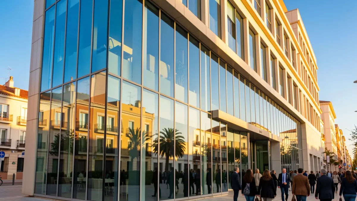 Generic image of a modern office building in Andalucía, symbolizing economic development.