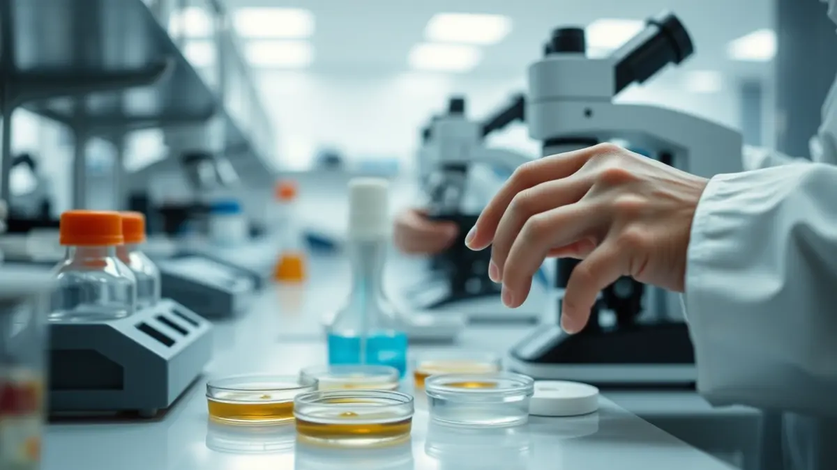 Generic image of scientists' hands working in a laboratory with research equipment.
