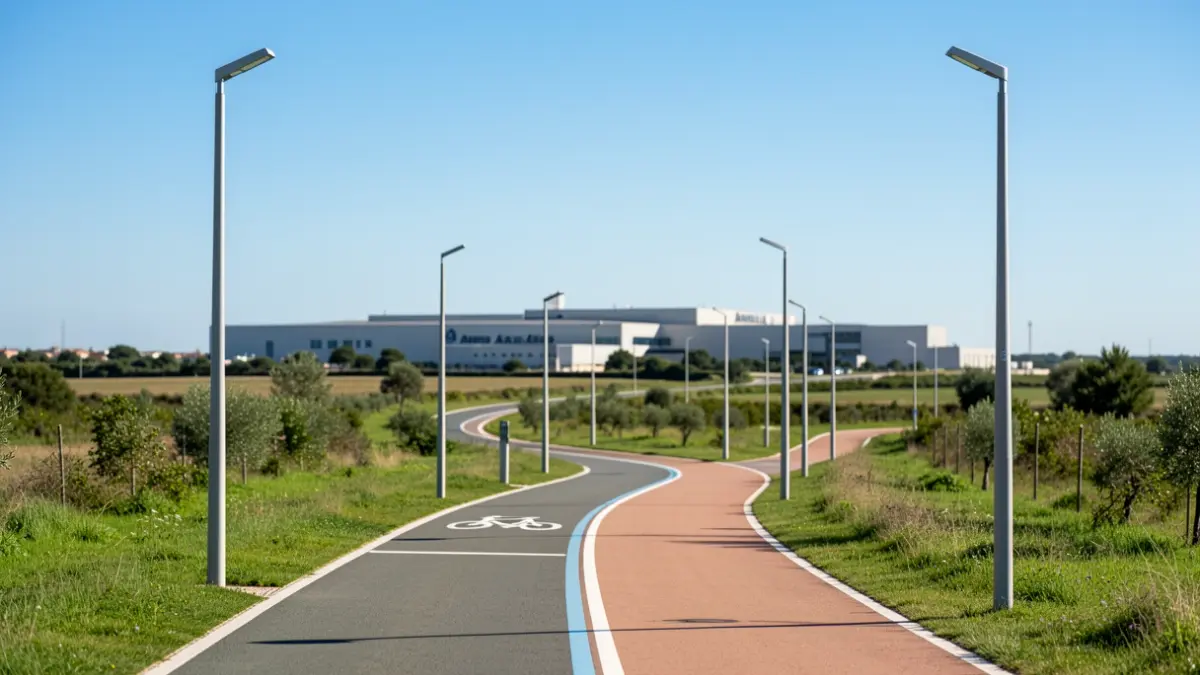 New bike and pedestrian path between Ogíjares and Las Gabias, with the Armilla Air Base in the background.