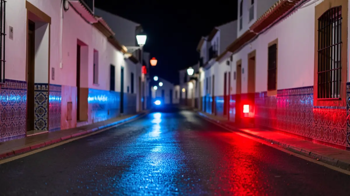 Generic image of police emergency lights reflecting on wet asphalt at night.