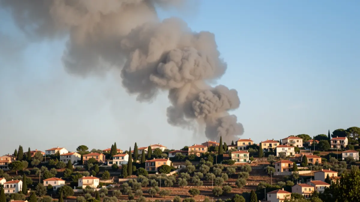 Generic image of a column of smoke over a hillside with houses.