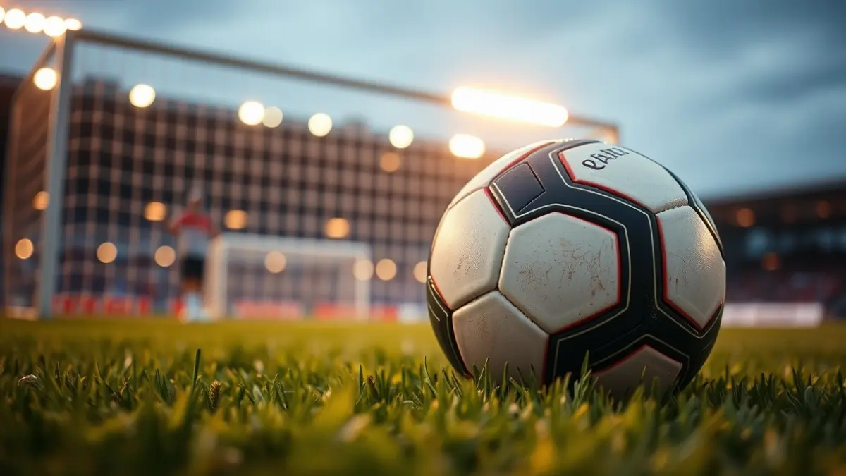 Generic image of a soccer ball on a stadium pitch.