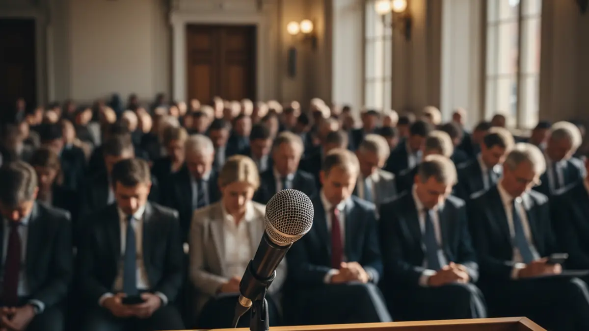 Generic image of a microphone on a podium during a political event.