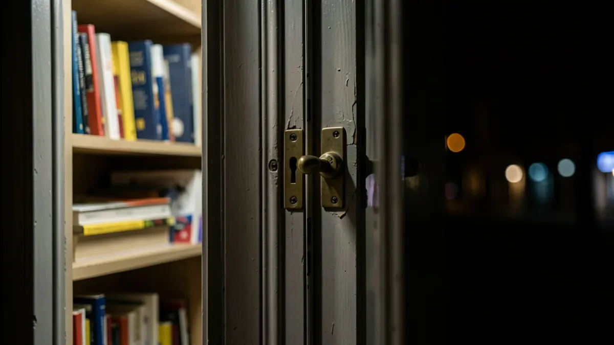 Imagen de la puerta forzada de una caseta de la Feria del Libro de Jaén.